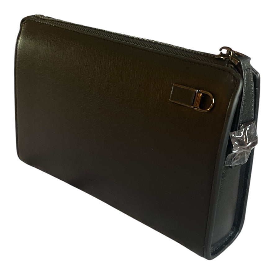 Genuine Structured large-capacity wristlet bag with side zipper and hand strap. Suitable for travel or office use.