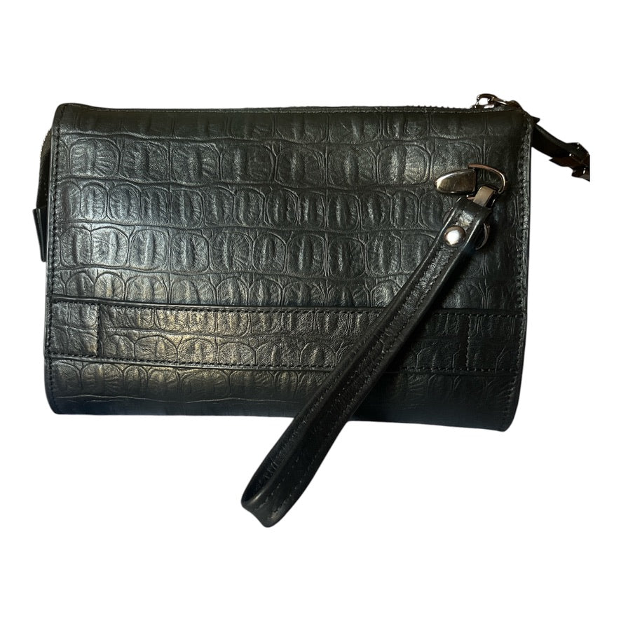 Genuine leather envelope clutch with crocodile embossed texture