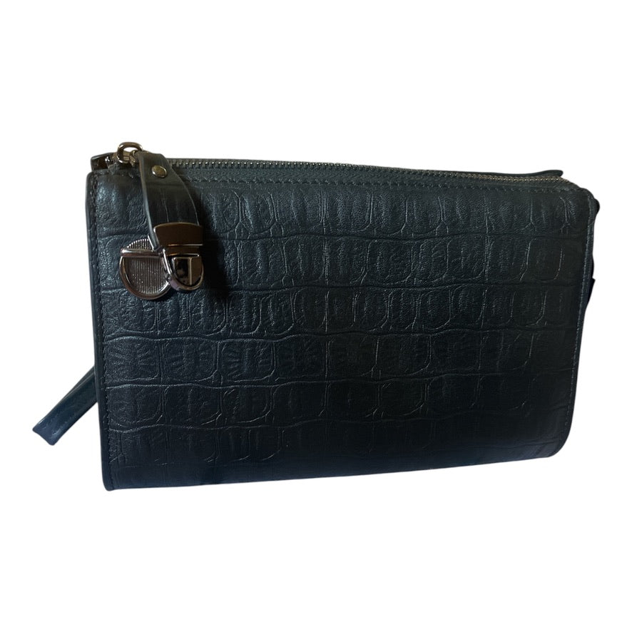 Genuine leather envelope clutch with crocodile embossed texture